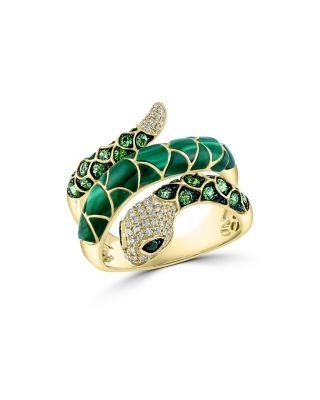 Bloomingdale's Fine Collection Malachite, Tsavorite & Multicolor Diamond Snake Ring in 14K Yellow Gold