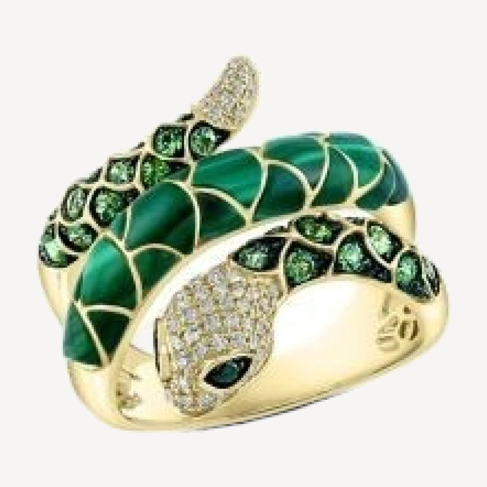 Bloomingdale's Fine Collection Malachite, Tsavorite & Multicolor Diamond Snake Ring in 14K Yellow Gold
