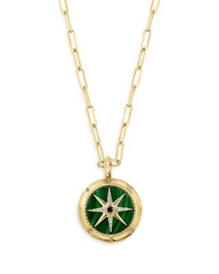 Bloomingdale's Fine Collection Malachite & Diamond Starburst Pendant Necklace in 14K Yellow Gold, 16-18