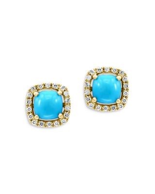 Bloomingdale's Fine Collection Turquoise & Diamond Halo Stud Earrings in 14K Yellow Gold