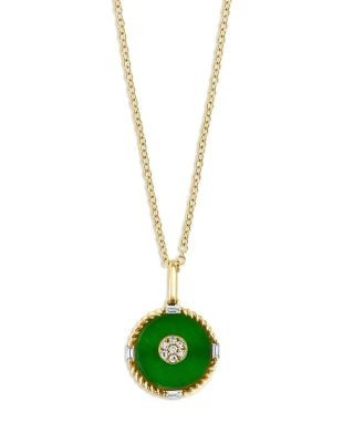 Bloomingdale's Fine Collection Jade & Diamond Pendant Necklace in 14K Yellow Gold, 16-18