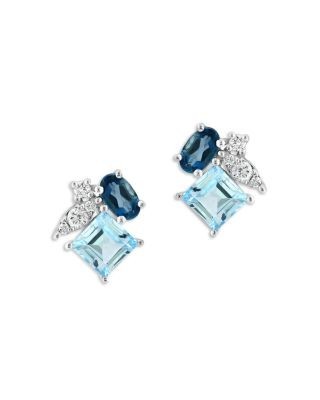 Bloomingdale's Fine Collection Multicolor Blue Topaz & Diamond Cluster Stud Earrings in 14K White Gold