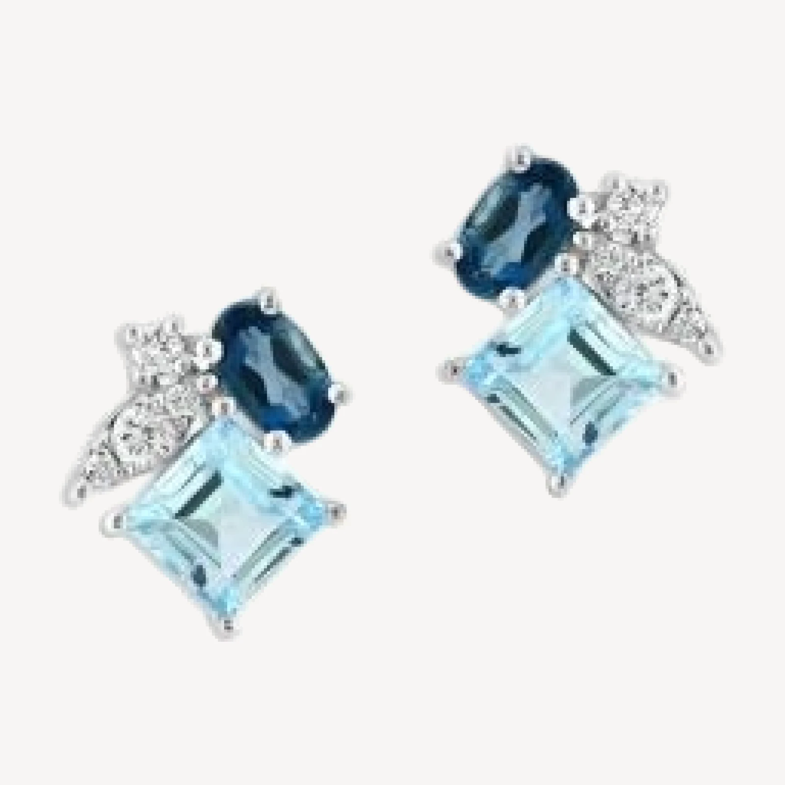 Bloomingdale's Fine Collection Multicolor Blue Topaz & Diamond Cluster Stud Earrings in 14K White Gold