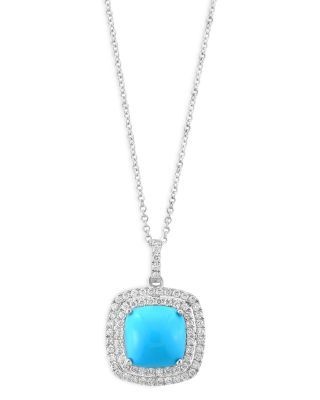 Bloomingdale's Fine Collection Turquoise & Diamond Halo Pendant Necklace in 14K White Gold, 16-18