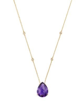Bloomingdale's Fine Collection Amethyst Teardrop & Diamond Station Necklace in 14K Yellow Gold, 17