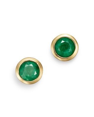 Bloomingdale's Fine Collection Emerald Bezel Stud Earrings in 14K Yellow Gold