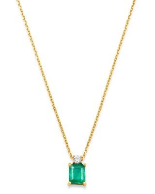 Bloomingdale's Fine Collection Emerald & Diamond Pendant Necklace in 14K Yellow Gold, 16