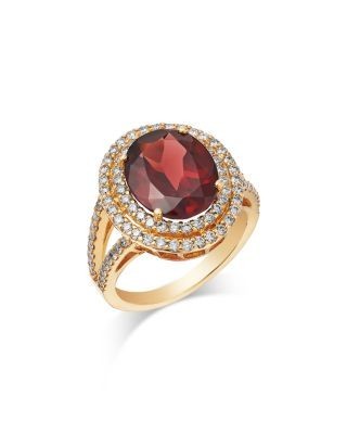 Bloomingdale's Fine Collection Garnet & Diamond Halo Ring in 14K Yellow Gold