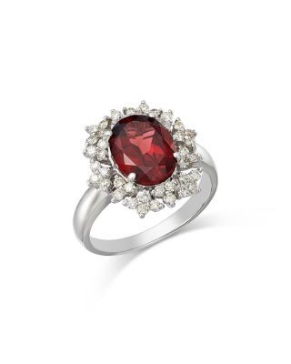 Bloomingdale's Fine Collection Garnet & Diamond Flower Halo Ring in 14K White Gold