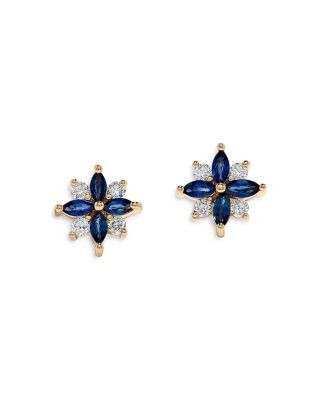 Bloomingdale's Fine Collection Sapphire & Diamond Flower Stud Earrings in 14K Yellow Gold