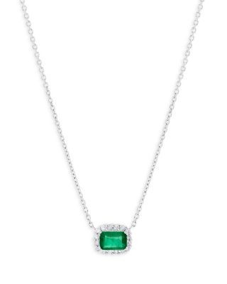 Bloomingdale's Fine Collection Emerald & Diamond Halo Pendant Necklace in 14K White Gold, 16