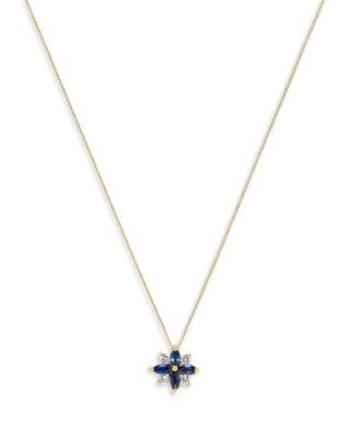 Bloomingdale's Fine Collection Sapphire & Diamond Flower Pendant Necklace in 14K Yellow Gold, 16