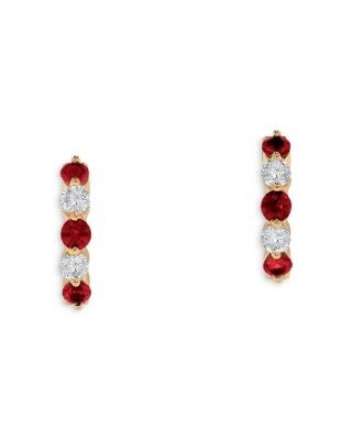 Bloomingdale's Fine Collection Ruby & Diamond Hoop Earrings in 14K Yellow Gold