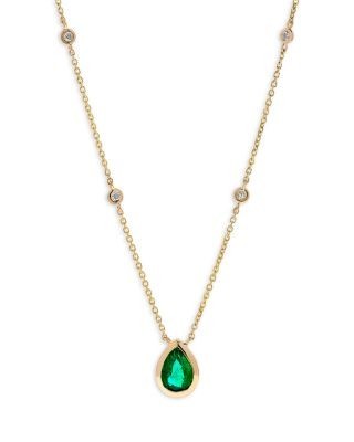 Bloomingdale's Fine Collection Emerald & Diamond Pear Shaped Pendant Necklace in 14K Yellow Gold