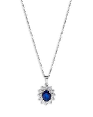 Bloomingdale's Fine Collection Blue Sapphire & Diamond Halo Starburst Pendant Necklace in 14K White Gold