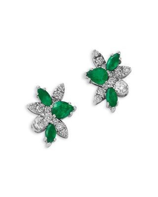Bloomingdale's Fine Collection Emerald & Diamond Flower Cluster Stud Earrings in 14K White Gold