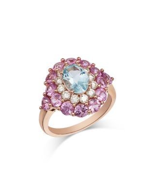 Bloomingdale's Fine Collection Aquamarine, Pink Sapphire & Diamond Halo Ring in 14K Rose Gold