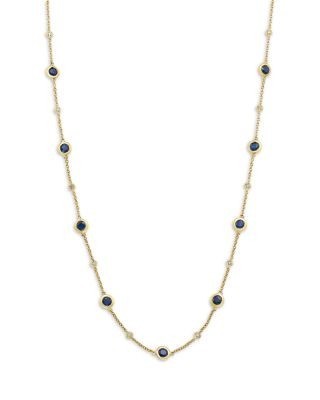 Bloomingdale's Fine Jewelry Blue Sapphire & Diamond Bezel Station Necklace in 14K Yellow Gold, 17