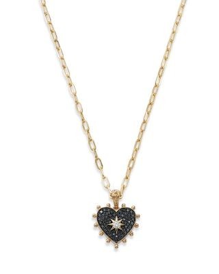 Bloomingdale's Fine Collection Black & White Diamond Heart Pendant Necklace in 14K Yellow Gold, 18