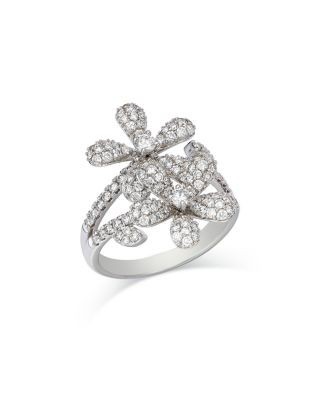 Bloomingdale's Fine Collection Diamond Pave Double Flower Ring in 14K White Gold, 1.45 tcw