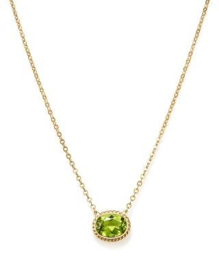 Peridot Bezel Pendant Necklace in 14K Yellow Gold, 18