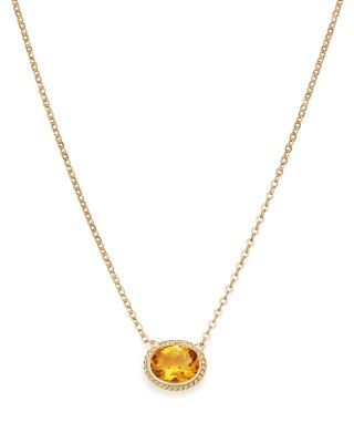 Citrine Bezel Pendant Necklace in 14K Yellow Gold, 18