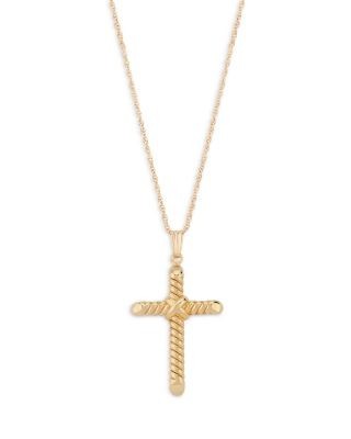 Bloomingdale's Fine Collection Swirl Cross Pendant Necklace in 14K Yellow Gold, 18