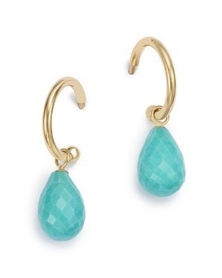 Bloomingdale's Fine Collection Turquoise Briolette Hoop Drop Earrings in 14K Yellow Gold