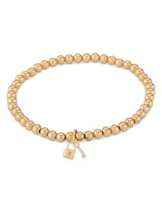 Bloomingdale's Fine Collection 14K Gold Beaded Love Lock Bracelet, 4mm