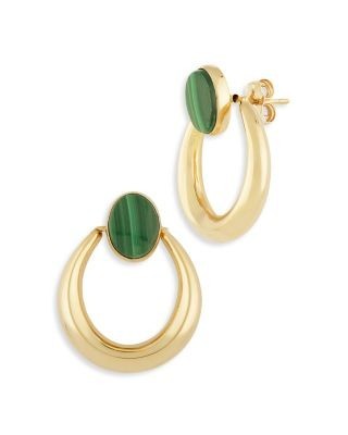 Bloomingdale's Fine Collection Malachite Hoop Earrings in 14K Yellow Gold