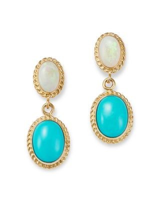 Bloomingdale's Fine Collection Opal & Turquoise Double Drop Earrings in 14K Yellow Gold