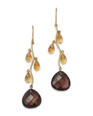 Bloomingdale's Fine Collection Citrine & Smokey Quartz Vine Drop Earrings in 14K Yellow Gold