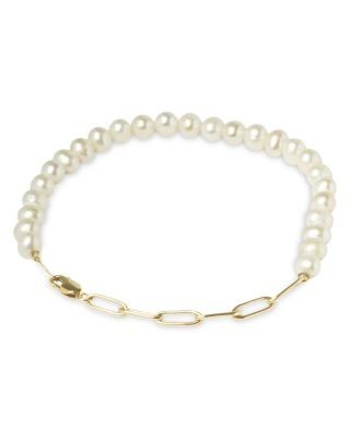 Bloomingdale's Fine Collection Freshwater Pearl Paperclip Chain Bracelet in 14K Yellow Gold