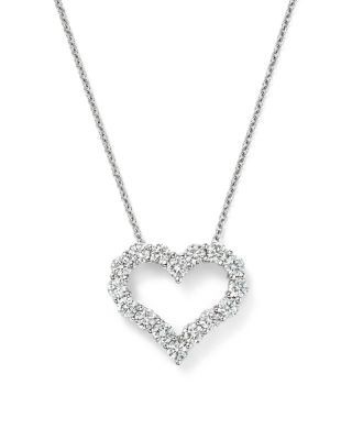 Diamond Heart Pendant Necklace in 14K White Gold, 1.0 tcw