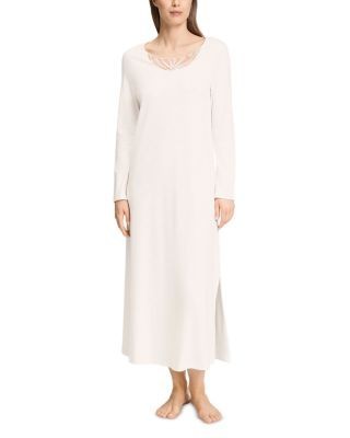 Hanro Rosaria Mesh Trim Long Sleeve Cotton Nightgown
