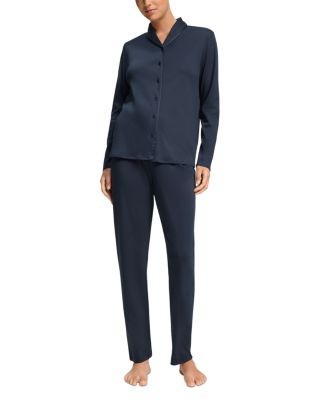 Hanro Silk Trim Long Sleeve Shirt & Pants Pajama Set