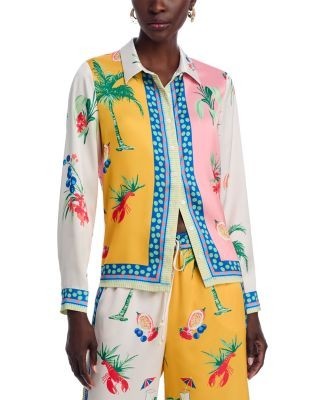Aqua Printed Long Sleeve Blouse - Exclusive