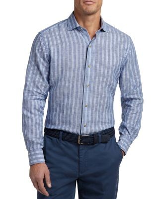 David Donahue Linen Stripe Shirt