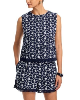 Aqua Floral Print Sleeveless Top - Exclusive