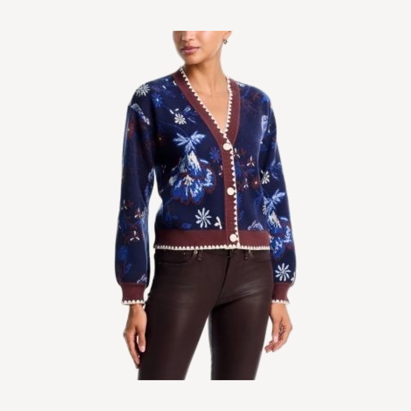 Aqua Jacquard Embroidered Border Cardigan - Exclusive