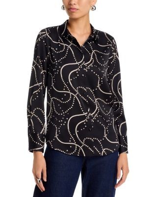 Aqua Pearl Print Satin Shirt - Exclusive