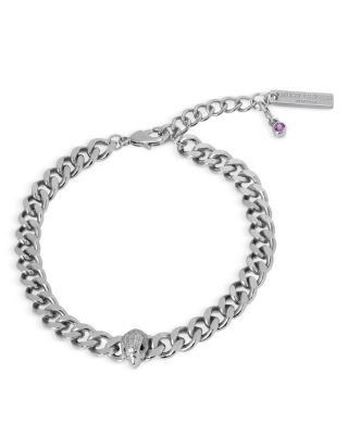 Kurt Geiger London Pave Signature Eagle Curb Chain Link Bracelet in Silver Tone