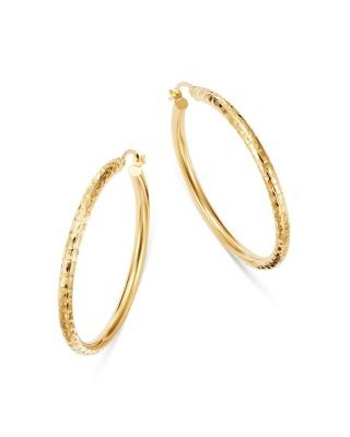 Bloomingdale's Fine Collection Diamond-Cut Hoop Earrings in 14K Yellow Gold