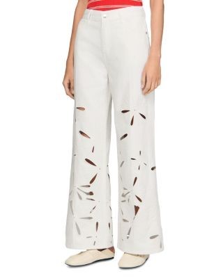 Sandro Flo High Rise Wide Leg Embroidered Pants