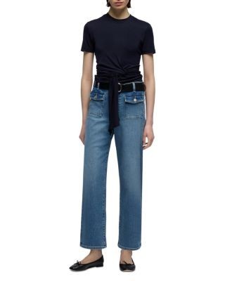 7 For All Mankind Stovepipe High Rise Straight Ankle Jeans in Aquashade