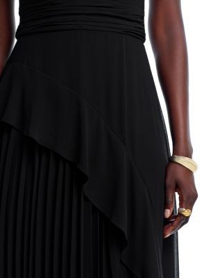 Aqua Long Chiffon Pleated Dress - Exclusive