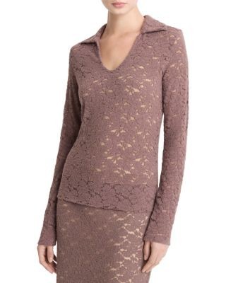 Vince Lace Long Sleeve Polo Top