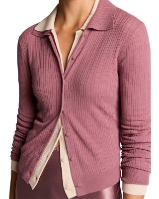 Vince Wool Pointelle Collared Cardigan
