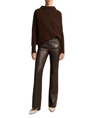 Vince Leather Mid Rise Stretch Straight Leg Pants