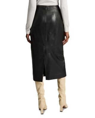 Vince Mid Rise Leather Midi Skirt